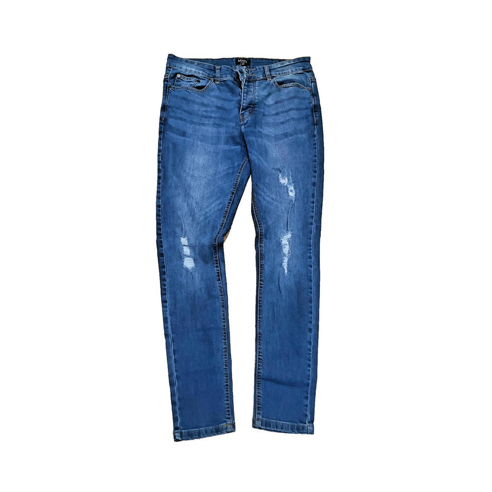 Boohoo Man Jeans  W34 Blue Straight Regular Shred Denim J2